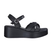 Zwarte platte sandalen voor vrouwen Marco Tozzi , Black , Dames