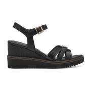 Zwarte Casual Open Platte Sandalen Tamaris , Black , Dames