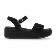 Zwarte Casual Platte Sandalen Remonte , Black , Dames