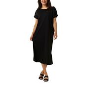 Boat Neck Short Sleeve Midi Jurk Minus , Black , Dames