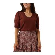 Scoop Neck Half Sleeve Knit T-shirt Minus , Brown , Dames