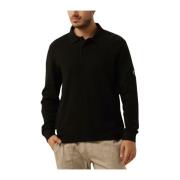 Heren Waffle LS Badge Polo Sweater Calvin Klein , Black , Heren