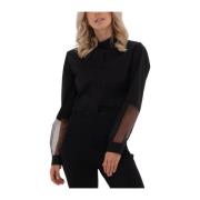 Contrast Organza Poplin Blouse 10Days , Black , Dames