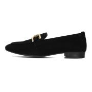 Zwarte Suède Loafer met Gouden Accent Unisa , Black , Dames