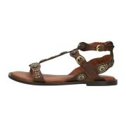 Bruine Leren Sandalen met Gouden Details Bronx , Brown , Dames