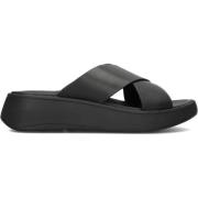 Zwarte Leren Kruisband Slippers Fitflop , Black , Dames