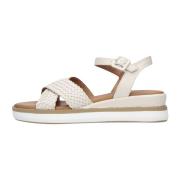 Beige Leren Sandalen met Kruisbanden Inuovo , Beige , Dames