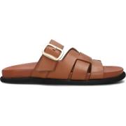 Cognac Leren Sandalen met Bandjes Lina Locchi , Brown , Dames