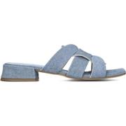 Blauwe Denim Slippers met Blokhak Lina Locchi , Blue , Dames