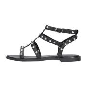 Zwarte Leren Sandalen met Zilveren Studs Tango , Black , Dames