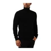 Solid Roll Neck Lambswool Sweater Anerkjendt , Black , Heren