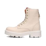 Beige Leren Veterboots met Gouden Detail Red Rag , Beige , Dames