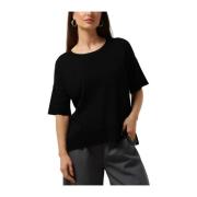 Zwart T-shirt O-hals Gebreid Selected Femme , Black , Dames