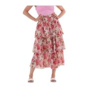 Gerimpelde Midi Rok in Roze Na-Kd , Multicolor , Dames