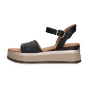 Zwarte Leren Sandalen met Gouden Gesp Inuovo , Black , Dames