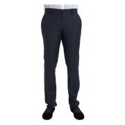 Blauwe Geruite Slim Fit Wollen Broek Dolce & Gabbana , Blue , Heren