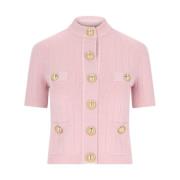Roze Cardigan met Gouden Details Balmain , Pink , Dames