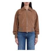 Suède Leren Cropped Jas Dfour , Brown , Dames