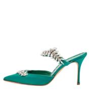 Pre-owned Satin sandals Manolo Blahnik Pre-owned , Green , Dames