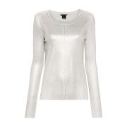 Witte Metallic Sweater met Geribbelde Details Avant Toi , White , Dame...