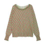 Gedrukte Katoenen Trui met Lurex Details Maliparmi , Green , Dames