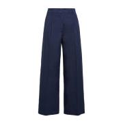 Wijde Popeline Stretch Broek Maliparmi , Blue , Dames