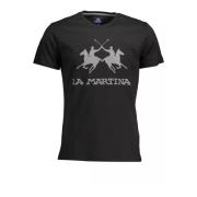 Zwarte Katoenen Crew Neck T-Shirt met Print La Martina , Black , Heren