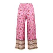 Gedrukte Zijden Twill Rechte Broek Maliparmi , Pink , Dames