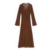 Mesh Effect Katoenen Jurk met Drop Cutout Maliparmi , Brown , Dames