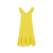 V-hals Taffeta Jurk met Ruches Maliparmi , Yellow , Dames