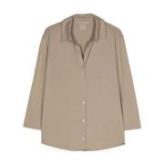 Dove Grey Jersey V-Hals Shirt Majestic Filatures , Beige , Dames