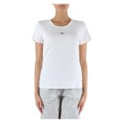 Stretch Katoenen Geribbelde T-shirt Calvin Klein Jeans , White , Dames