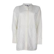 Witte Kant Geborduurde Mandarin Kraag Shirt Alpha Studio , White , Dam...