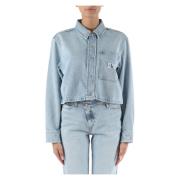 Denim overhemd jas met logo patch Calvin Klein Jeans , Blue , Dames