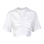 Gerimpeld Wit T-shirt met Koord Semicouture , White , Dames