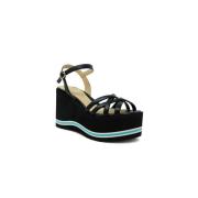 Zwarte Leren Sleehak Sandalen Ss24 Paloma Barceló , Black , Dames