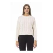 Beige Wol Crew Neck Sweater met Monogram Detail Baldinini , Beige , Da...