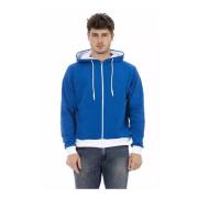 Blauwe Wollen Hoodie Sweater Ritssluiting Baldinini , Blue , Heren