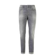 Grijze Skinny Jeans met Metalen Logo Dondup , Gray , Heren