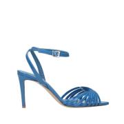 Blauwe Leren Sandalen met 12cm Hak Ncub , Blue , Dames