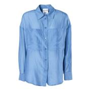 Blauwe Zijdeblend Overhemd Puntkraag Semicouture , Blue , Dames