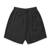 Zwarte elastische taille shorts met geborduurde randen Munthe , Black ...