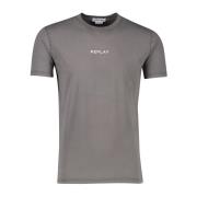 Grijze Ronde Hals Katoenen T-shirt Replay , Gray , Heren