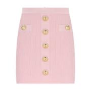 Roze Gebreide Mini Rok met Gouden Details Balmain , Pink , Dames