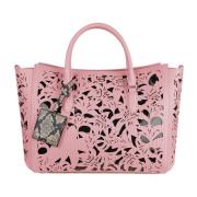 Bloemen Laser-Cut Leren Handtas met Metallic Logo Baldinini , Pink , D...