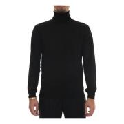 Merino Wol V-hals Pullover Slim Fit Hindustrie , Black , Heren