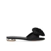 Zwarte Leren Bloem Slide Sandaal Ncub , Black , Dames