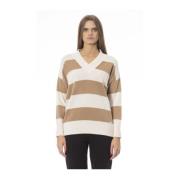 Beige V-hals Wollen Trui met Geribbelde Details Baldinini , Multicolor...