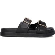 Zwart Leren 2 Band Slipper Lina Locchi , Black , Dames