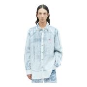 Trompe LOeil Grafische Print Shirt Diesel , Blue , Heren